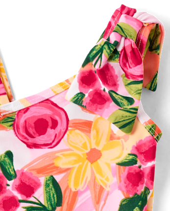 Girls Floral Bow One Shoulder One Piece Swimsuit - Swim Shop