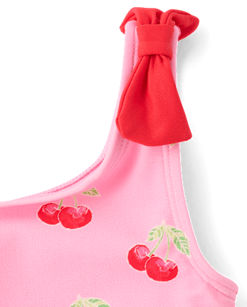 Girls Cherry Bow Ruffle One Piece Swimsuit - Swim Shop