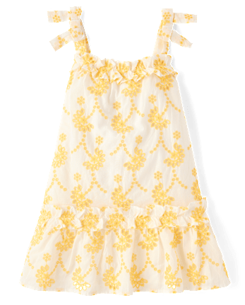 Girls Embroidered Eyelet Ruffle Swing Dress - Amalfi Coast