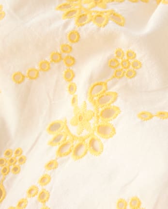 Girls Embroidered Eyelet Ruffle Swing Dress - Amalfi Coast