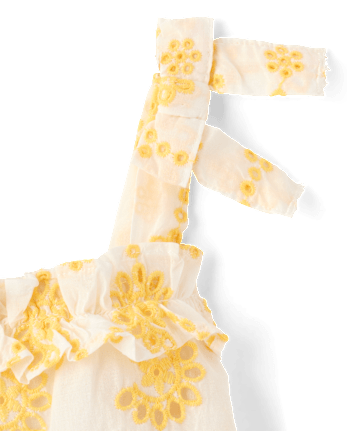 Girls Embroidered Eyelet Ruffle Swing Dress - Amalfi Coast