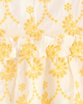 Girls Embroidered Eyelet Ruffle Swing Dress - Amalfi Coast