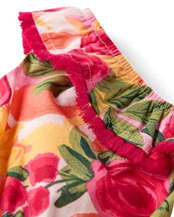 Girls Floral Tassel One Shoulder Dress - Amalfi Coast