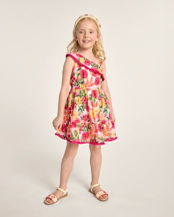 Girls Floral Tassel One Shoulder Dress - Amalfi Coast