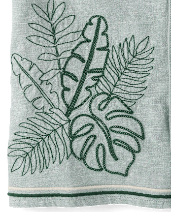 Boys Embroidered Tropical Leaf Linen-Blend Button Up Shirt - Amalfi Coast