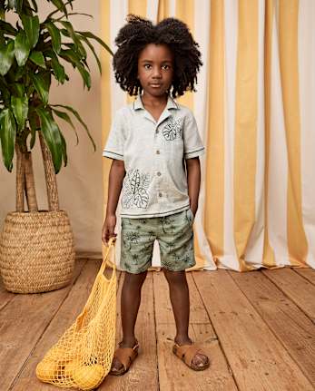 Boys Tropical Linen-Blend Pull On Shorts - Amalfi Coast