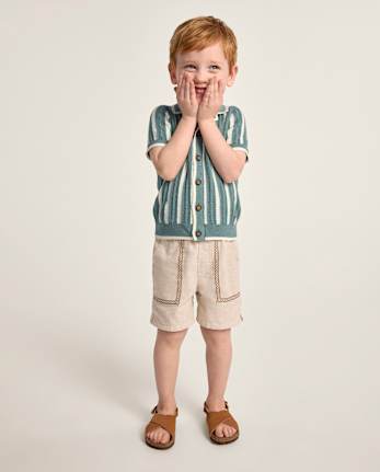 Boys Stitched Linen-Blend Pull On Shorts - Amalfi Coast
