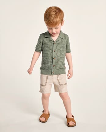 Boys Stitched Linen-Blend Pull On Shorts - Amalfi Coast