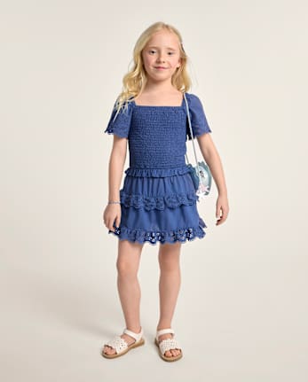 Girls Embroidered Eyelet Tiered Skort - Driftwood Bay