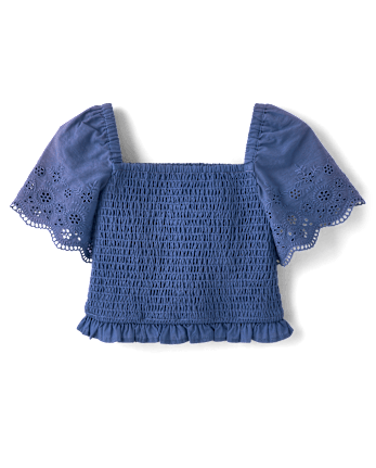 Girls Embroidered Eyelet Smocked Top - Driftwood Bay