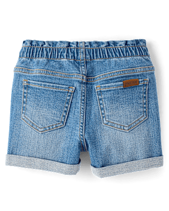 Girls Embroidered Floral Paperbag Waist Jeans Shorts - Amalfi Coast