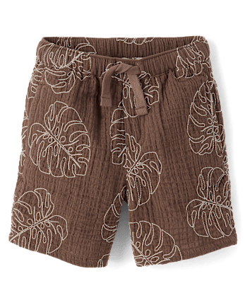 Boys Embroidered Tropical Leaf Gauze Pull On Shorts - Amalfi Coast