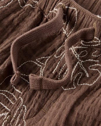 Boys Embroidered Tropical Leaf Gauze Pull On Shorts - Amalfi Coast