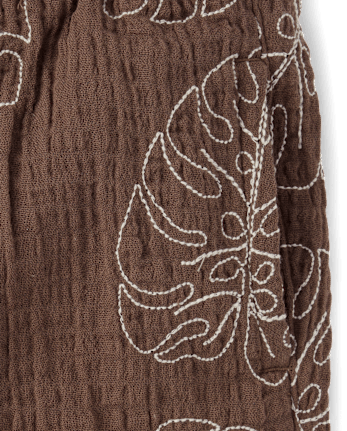Boys Embroidered Tropical Leaf Gauze Pull On Shorts - Amalfi Coast