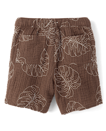 Boys Embroidered Tropical Leaf Gauze Pull On Shorts - Amalfi Coast