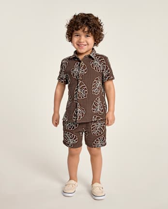 Boys Embroidered Tropical Leaf Gauze Pull On Shorts - Amalfi Coast