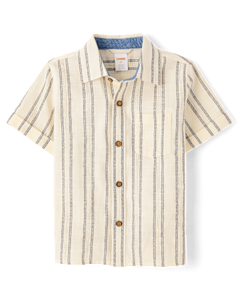 Boys Striped Textured Button Up Shirt - Driftwood Bay
