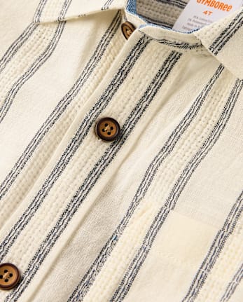 Boys Striped Textured Button Up Shirt - Driftwood Bay