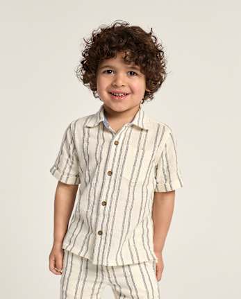 Boys Striped Textured Button Up Shirt - Driftwood Bay