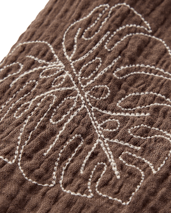 Boys Embroidered Tropical Leaf Gauze Button Up Shirt - Amalfi Coast