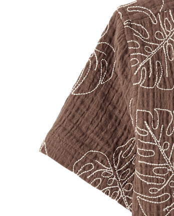Boys Embroidered Tropical Leaf Gauze Button Up Shirt - Amalfi Coast