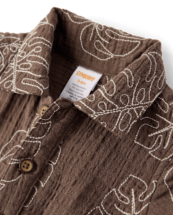 Baby Boys Embroidered  Tropical Leaf Gauze Romper - Amalfi Coast