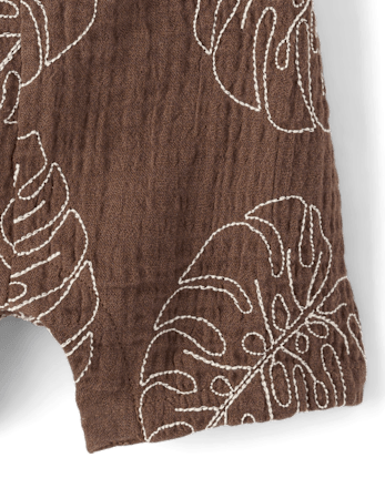 Baby Boys Embroidered  Tropical Leaf Gauze Romper - Amalfi Coast