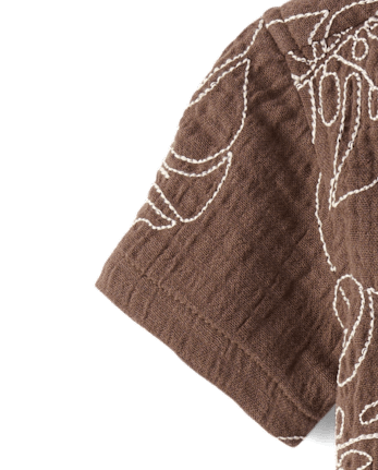 Baby Boys Embroidered  Tropical Leaf Gauze Romper - Amalfi Coast