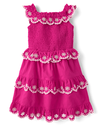 Girls Mommy And Me Embroidered Eyelet Tiered Dress - Amalfi Coast