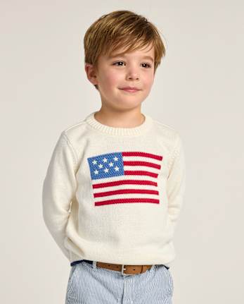 Kids Intarsia Embroidered Flag Sweater - Nantucket Charm