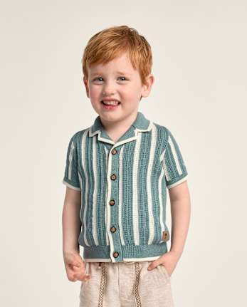 Boys Striped Crochet Sweater Polo - Amalfi Coast