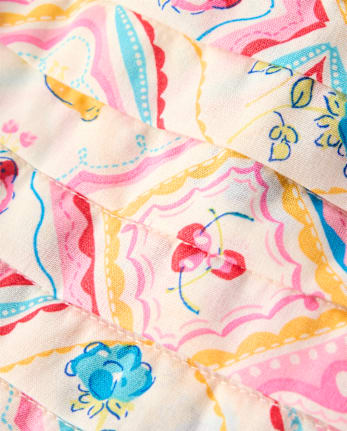 Girls Tile Pleated Ruffle Dress - Amalfi Coast