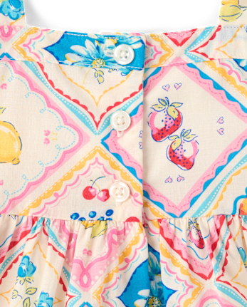 Girls Tile Pleated Ruffle Dress - Amalfi Coast