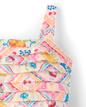 Girls Tile Pleated Ruffle Dress - Amalfi Coast