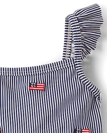 Girls Embroidered Flag Flutter One Piece Swimsuit - Swim Shop