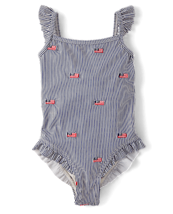 Girls Embroidered Flag Flutter One Piece Swimsuit - Swim Shop