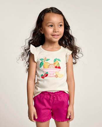 Girls Embroidered Fruit Bowl Flutter Top - Amalfi Coast