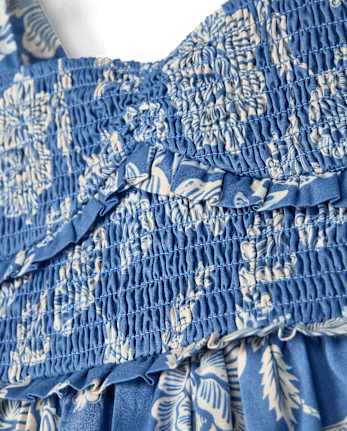 Girls Floral Smocked Ruffle Dress - Driftwood Bay