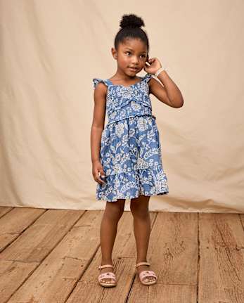Girls Floral Smocked Ruffle Dress - Driftwood Bay