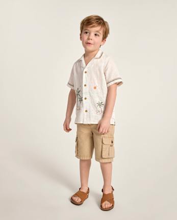Boys Garment Dyed Ripstop Pull On Cargo Shorts - Little Essentials