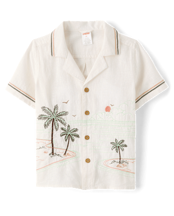 Boys Embroidered Beach Button Up Shirt - Amalfi Coast
