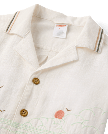 Boys Embroidered Beach Button Up Shirt - Amalfi Coast