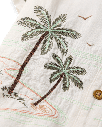 Boys Embroidered Beach Button Up Shirt - Amalfi Coast