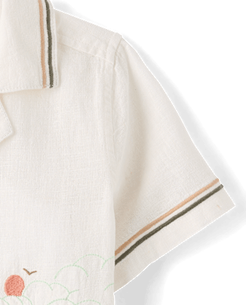 Boys Embroidered Beach Button Up Shirt - Amalfi Coast