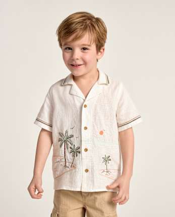 Boys Embroidered Beach Button Up Shirt - Amalfi Coast