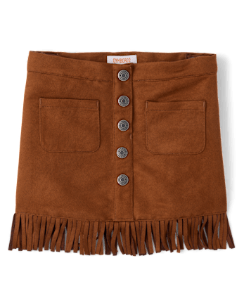 Girls Fringe Faux Suede Skirt - Blue Sky Mountain