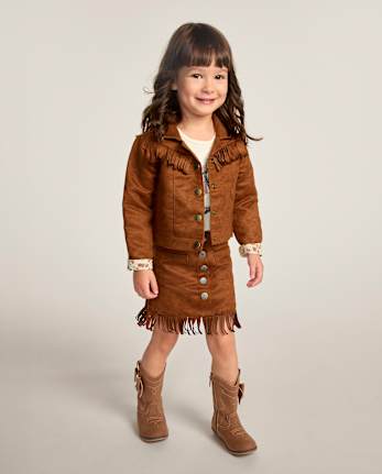 Girls Fringe Faux Suede Skirt - Blue Sky Mountain