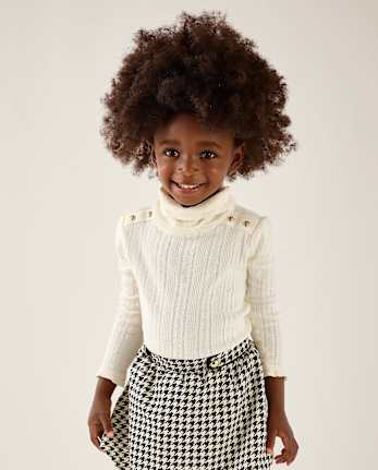 Haut à col roulé boutonné en maille ajourée pour filles - Little Essentials - FAIR IVORY