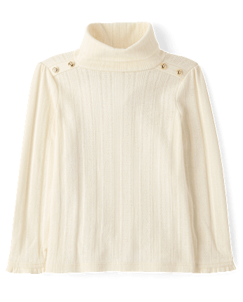 Girls Button Pointelle Turtleneck Top - Little Essentials