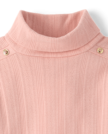 Girls Button Pointelle Turtleneck Top - Little Essentials